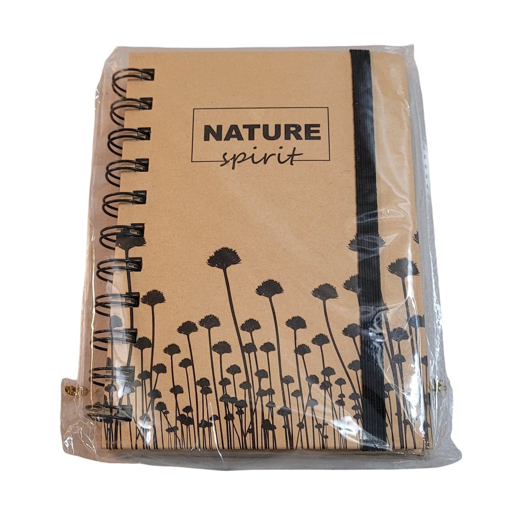 Ale-Hop Nature Spirit Spiral Notebook Tan Kraft Floral Small New Elastic Closure